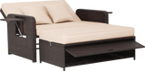 Costway Patio Rattan Loveseat Sofa and Multipurpose Ottoman with Adjustable Backrest Dark Brown New - HW70644BN+