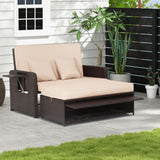 Costway Patio Rattan Loveseat Sofa and Multipurpose Ottoman with Adjustable Backrest Dark Brown New - HW70644BN+