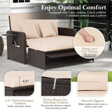 Costway Patio Rattan Loveseat Sofa and Multipurpose Ottoman with Adjustable Backrest Dark Brown New - HW70644BN+