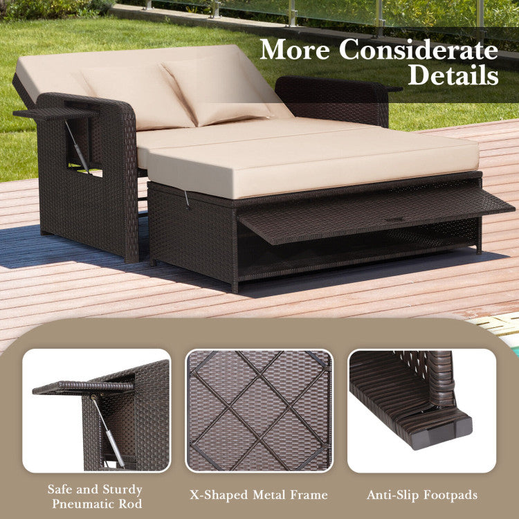 Costway Patio Rattan Loveseat Sofa and Multipurpose Ottoman with Adjustable Backrest Dark Brown New - HW70644BN+