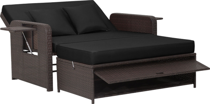 Costway Patio Rattan Loveseat Sofa and Multipurpose Ottoman with Adjustable Backrest Dark Brown New - HW70644BN+