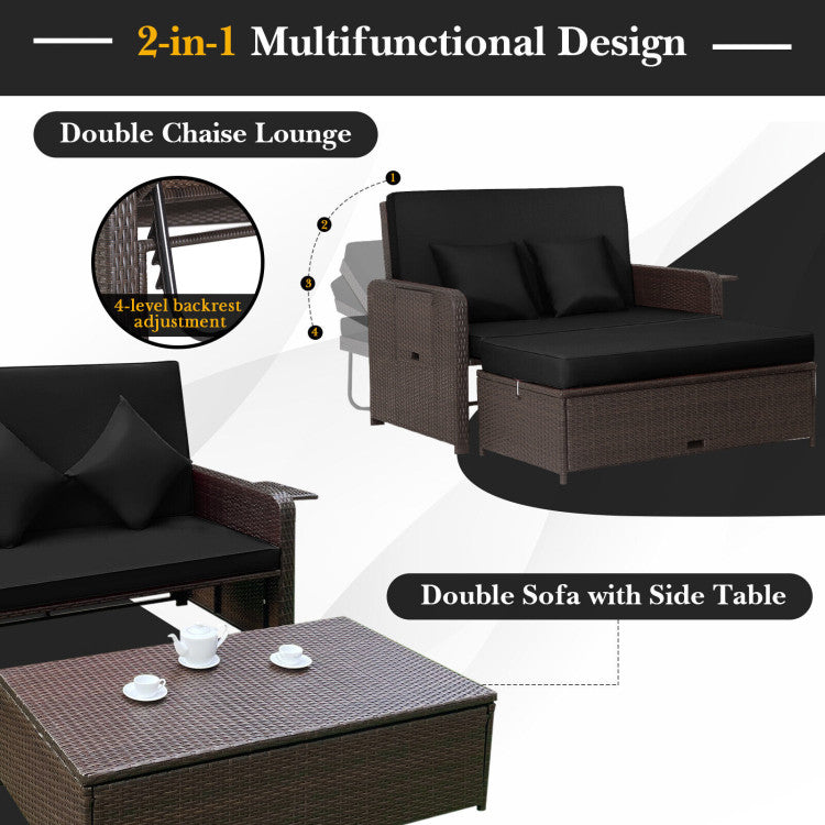 Costway Patio Rattan Loveseat Sofa and Multipurpose Ottoman with Adjustable Backrest Dark Brown New - HW70644BN+