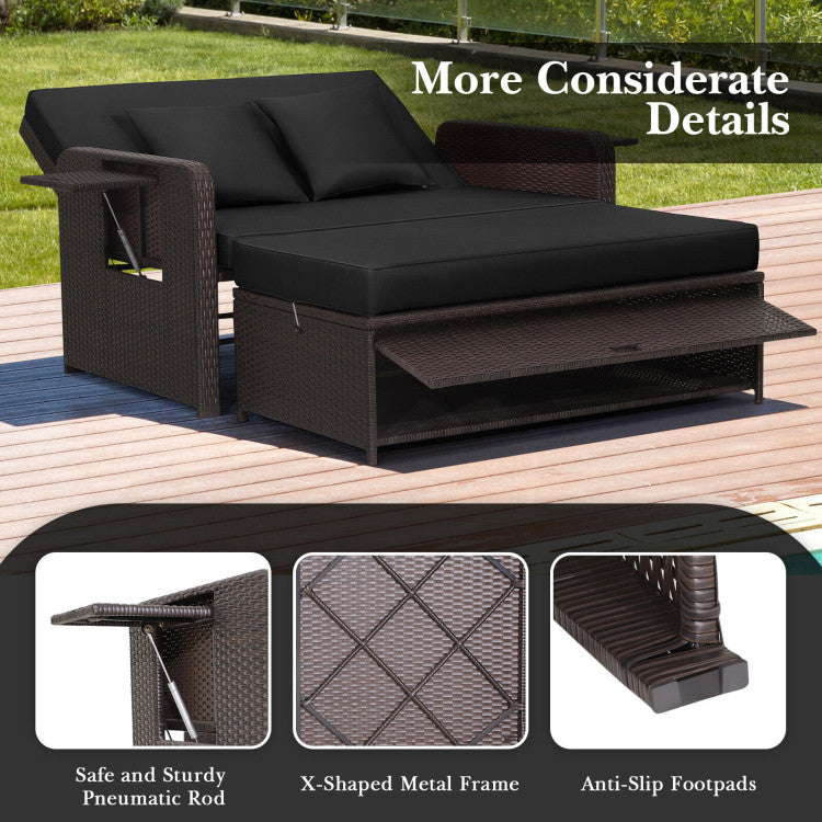 Costway Patio Rattan Loveseat Sofa and Multipurpose Ottoman with Adjustable Backrest Dark Brown New - HW70644BN+