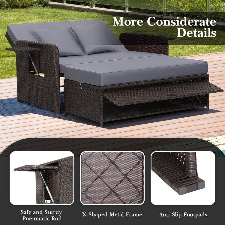 Costway Patio Rattan Loveseat Sofa and Multipurpose Ottoman with Adjustable Backrest Dark Brown New - HW70644BN+