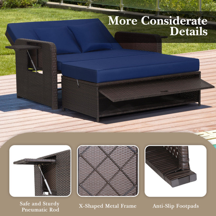 Costway Patio Rattan Loveseat Sofa and Multipurpose Ottoman with Adjustable Backrest Dark Brown New - HW70644BN+