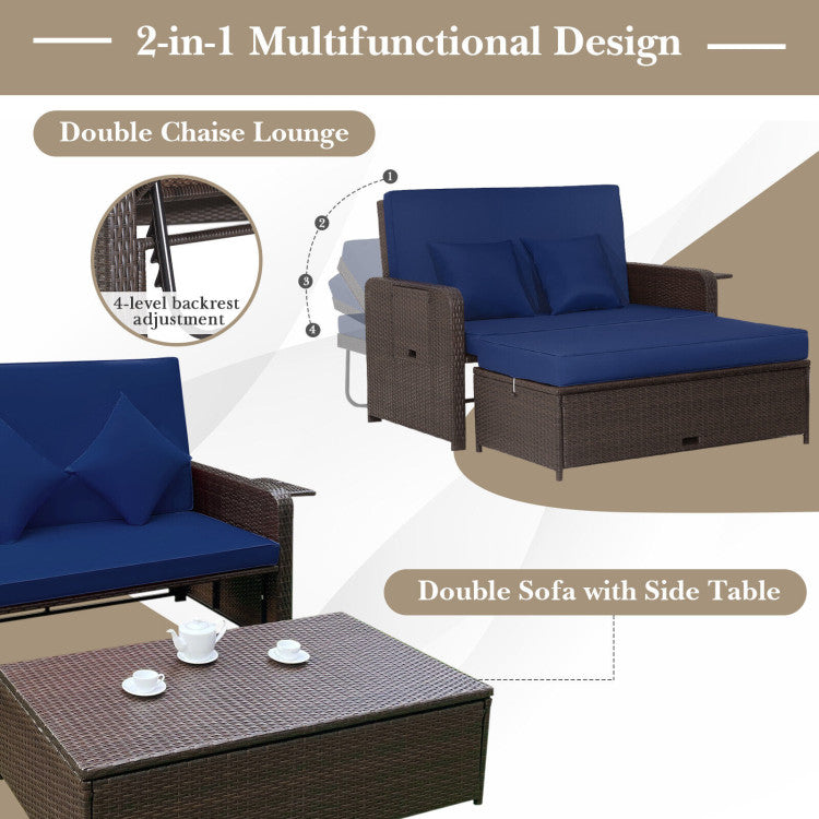 Costway Patio Rattan Loveseat Sofa and Multipurpose Ottoman with Adjustable Backrest Dark Brown New - HW70644BN+