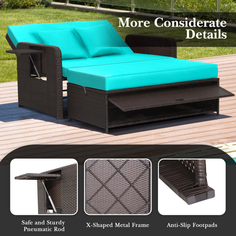 Costway Patio Rattan Loveseat Sofa and Multipurpose Ottoman with Adjustable Backrest Dark Brown New - HW70644BN+