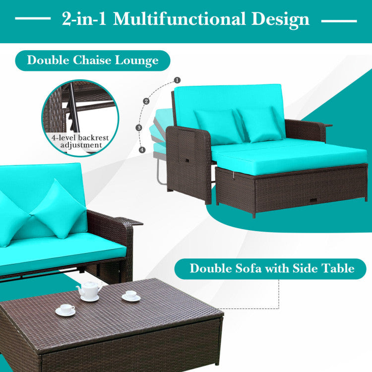 Costway Patio Rattan Loveseat Sofa and Multipurpose Ottoman with Adjustable Backrest Dark Brown New - HW70644BN+