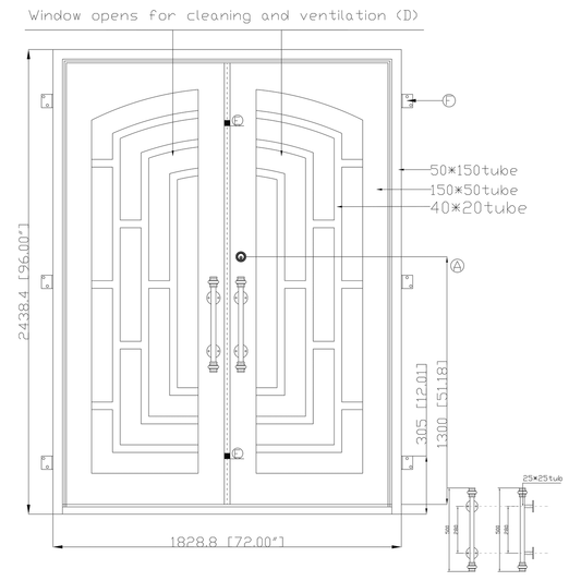 Aleko Iron Square Top Modern Dual Door with Frame and Threshold 96 x 72 x 6 inches Matte Black IDQ7296BK04-AP