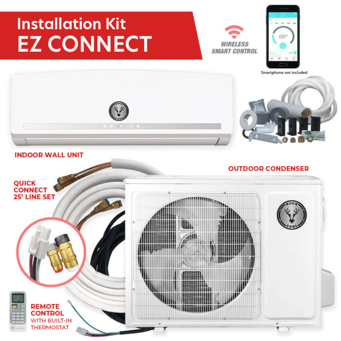 Buck Cool 24K BTU, 20 SEER EZ Connect Ductless Mini Split Heat Pump Complete System - UB1MSHQCW24