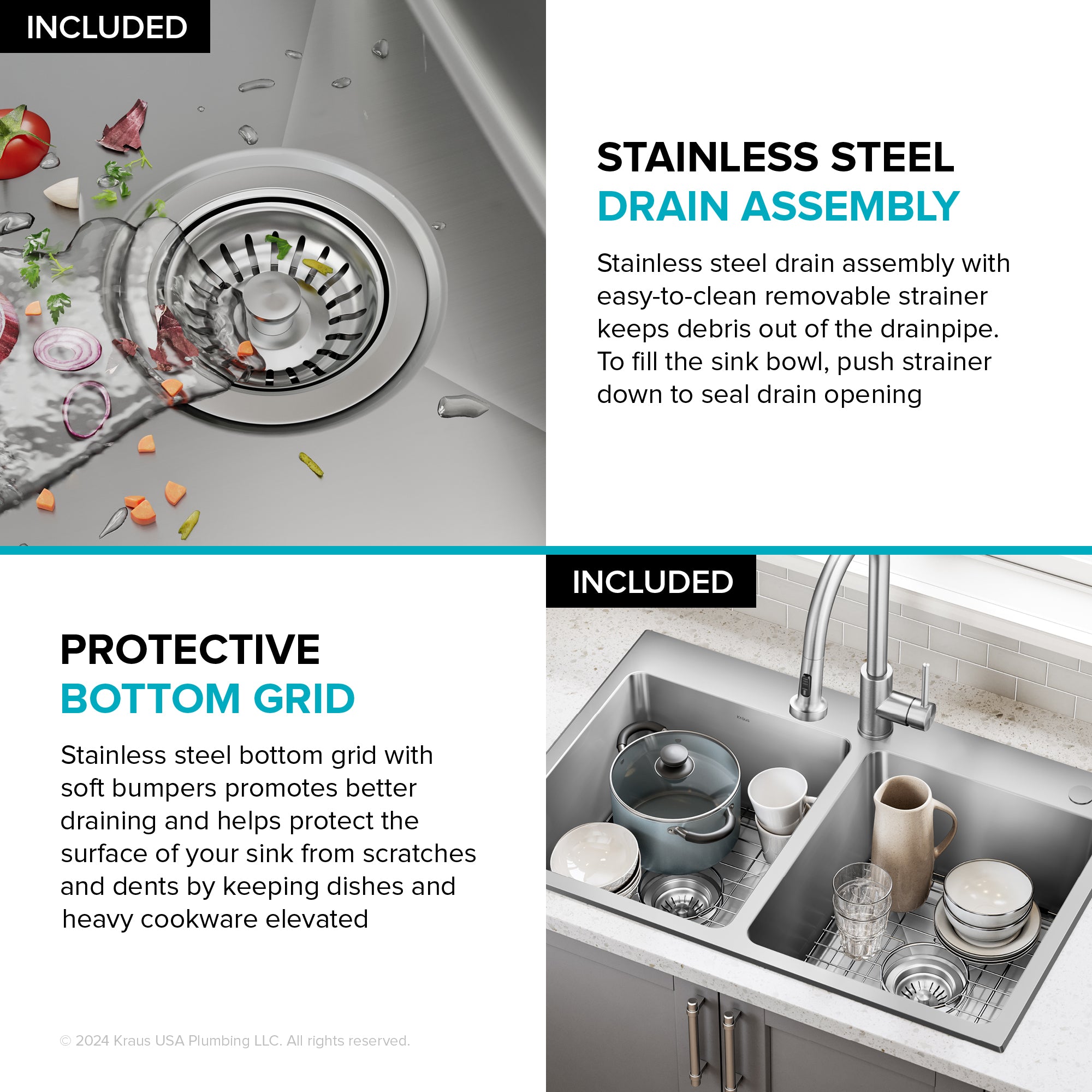 KRAUS 33” Topmount Double Bowl Stainless Steel Kitchen Sink - KHT632-33