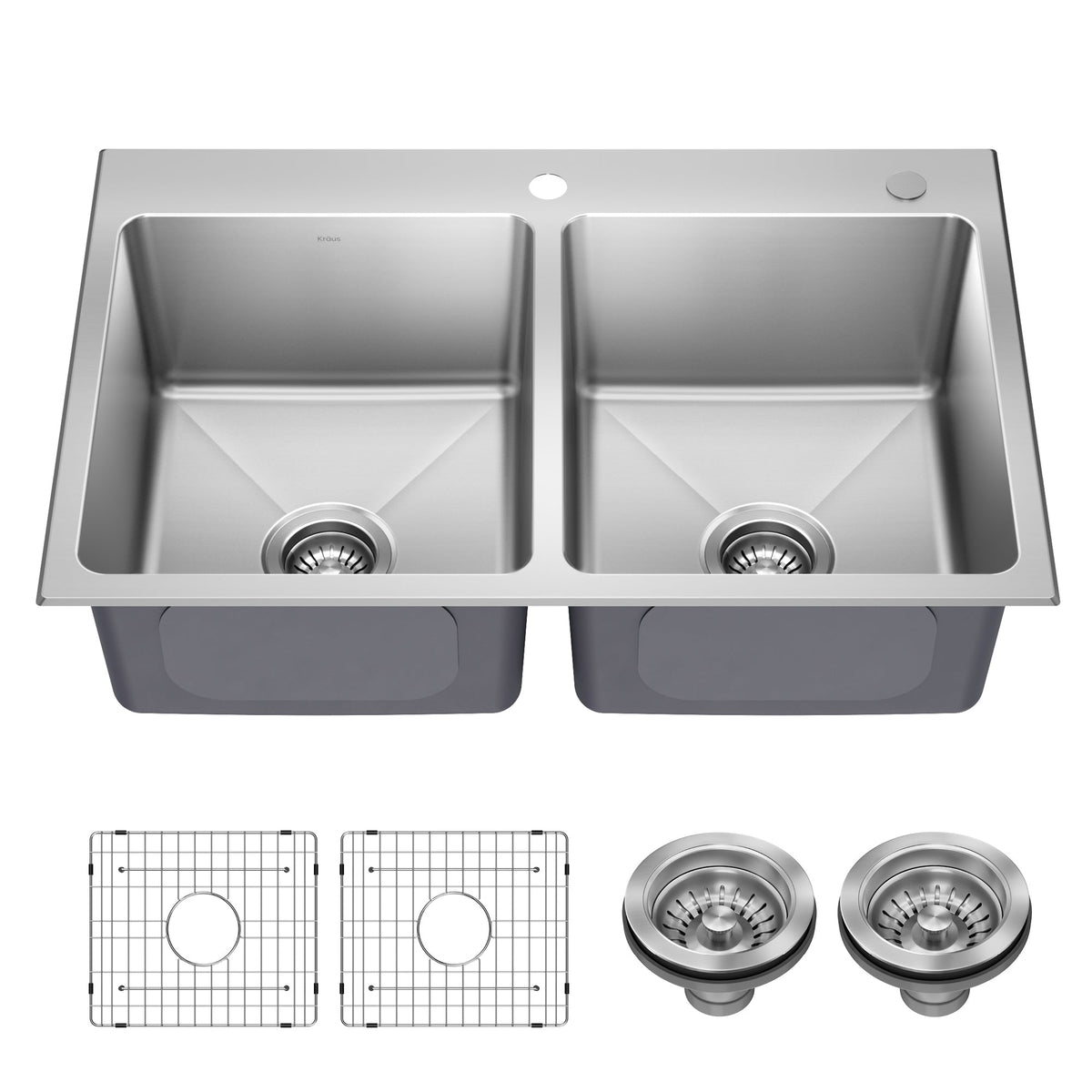 KRAUS 33” Topmount Double Bowl Stainless Steel Kitchen Sink - KHT632-33