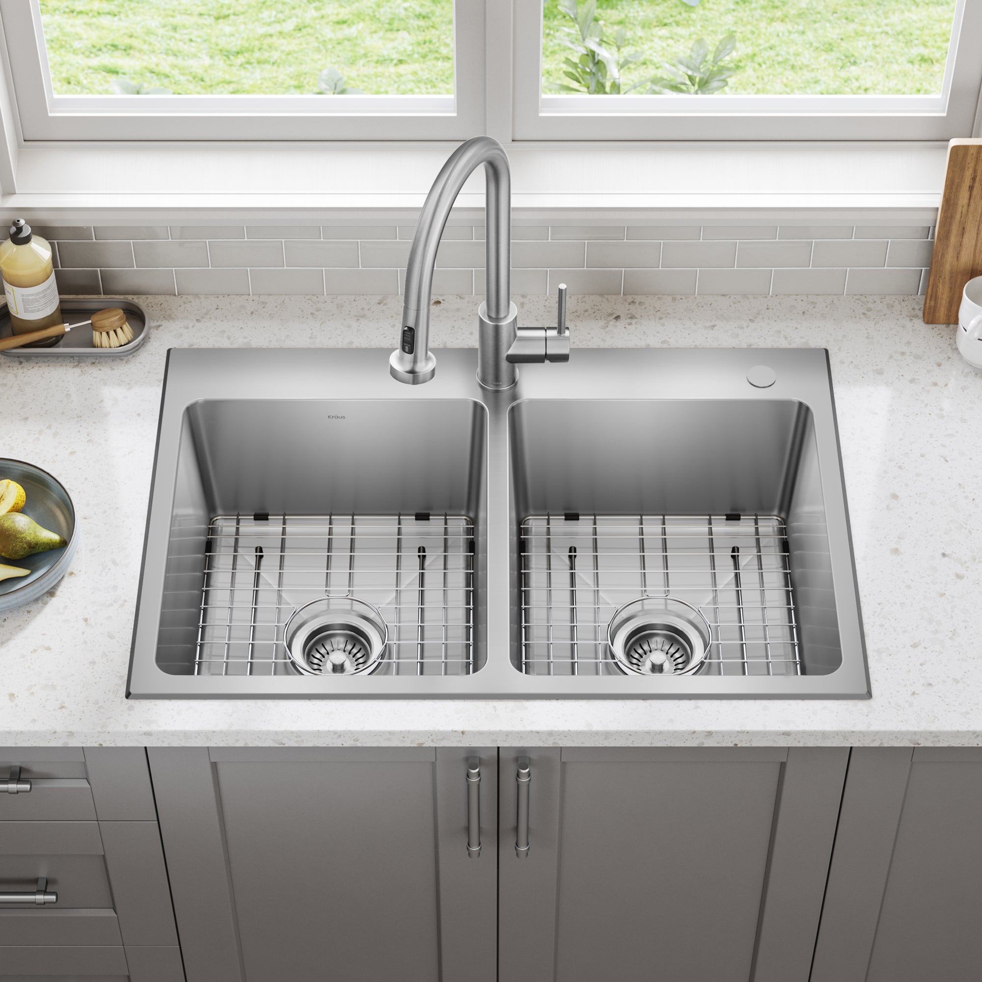 KRAUS 33” Topmount Double Bowl Stainless Steel Kitchen Sink - KHT632-33