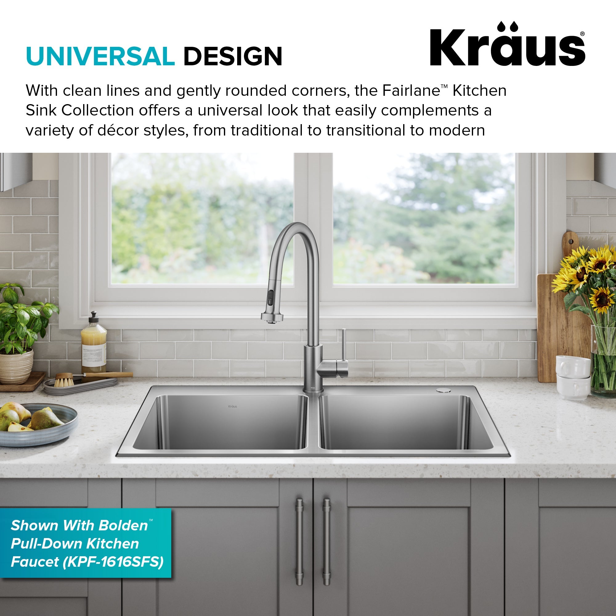 KRAUS 33” Topmount Double Bowl Stainless Steel Kitchen Sink - KHT632-33