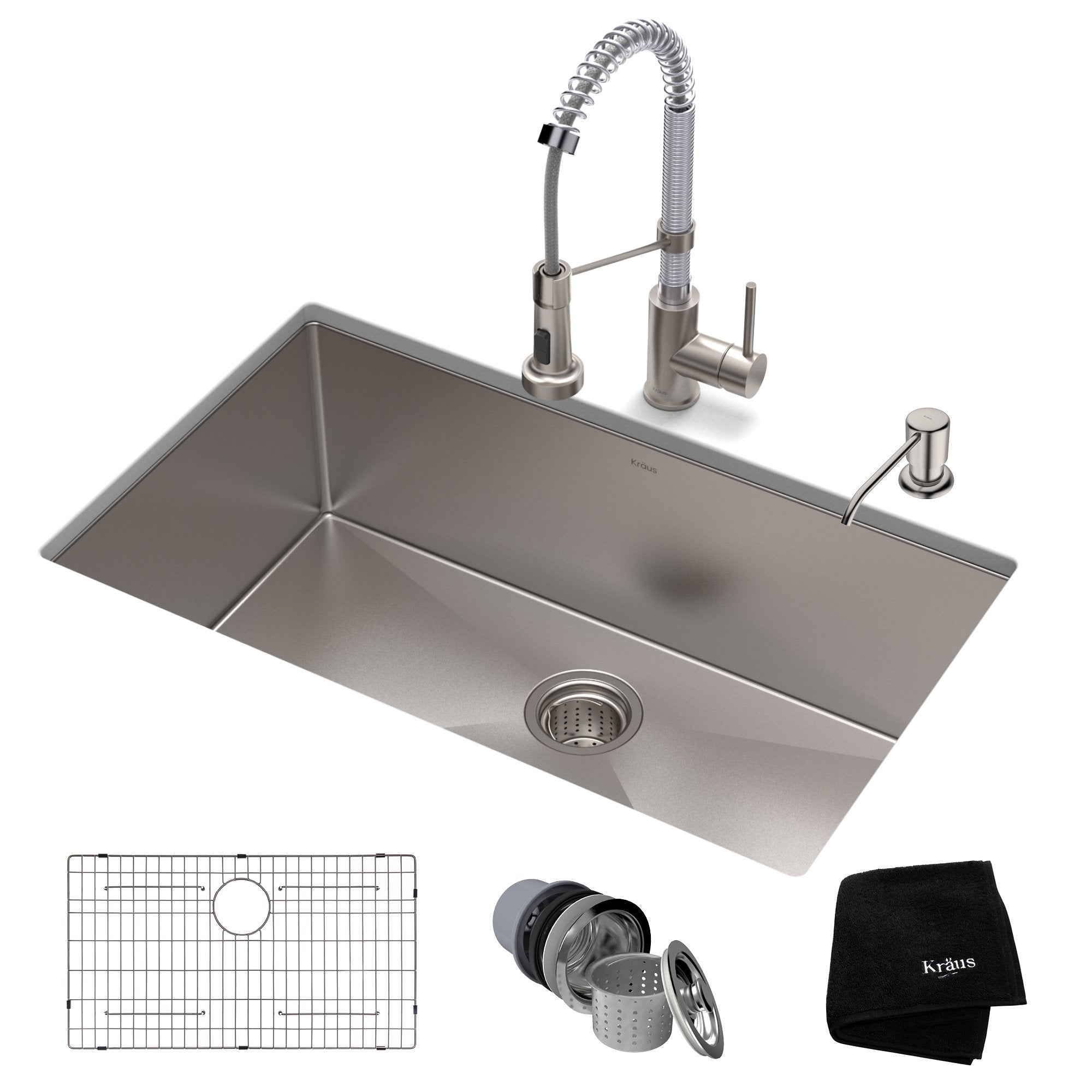 KRAUS 30" Stainless Steel Kitchen Sink and Kitchen Faucet - KHU100-30-1610-53CH