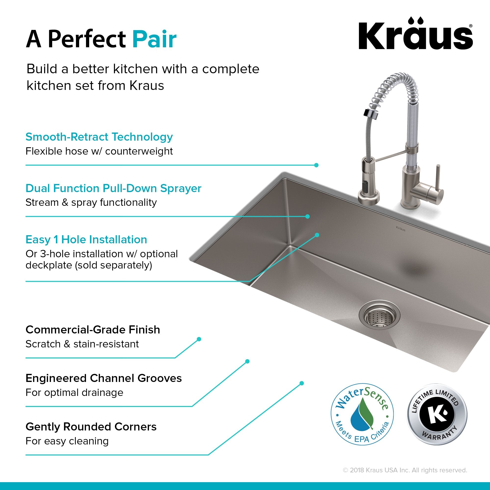 KRAUS 30" Stainless Steel Kitchen Sink and Kitchen Faucet - KHU100-30-1610-53CH