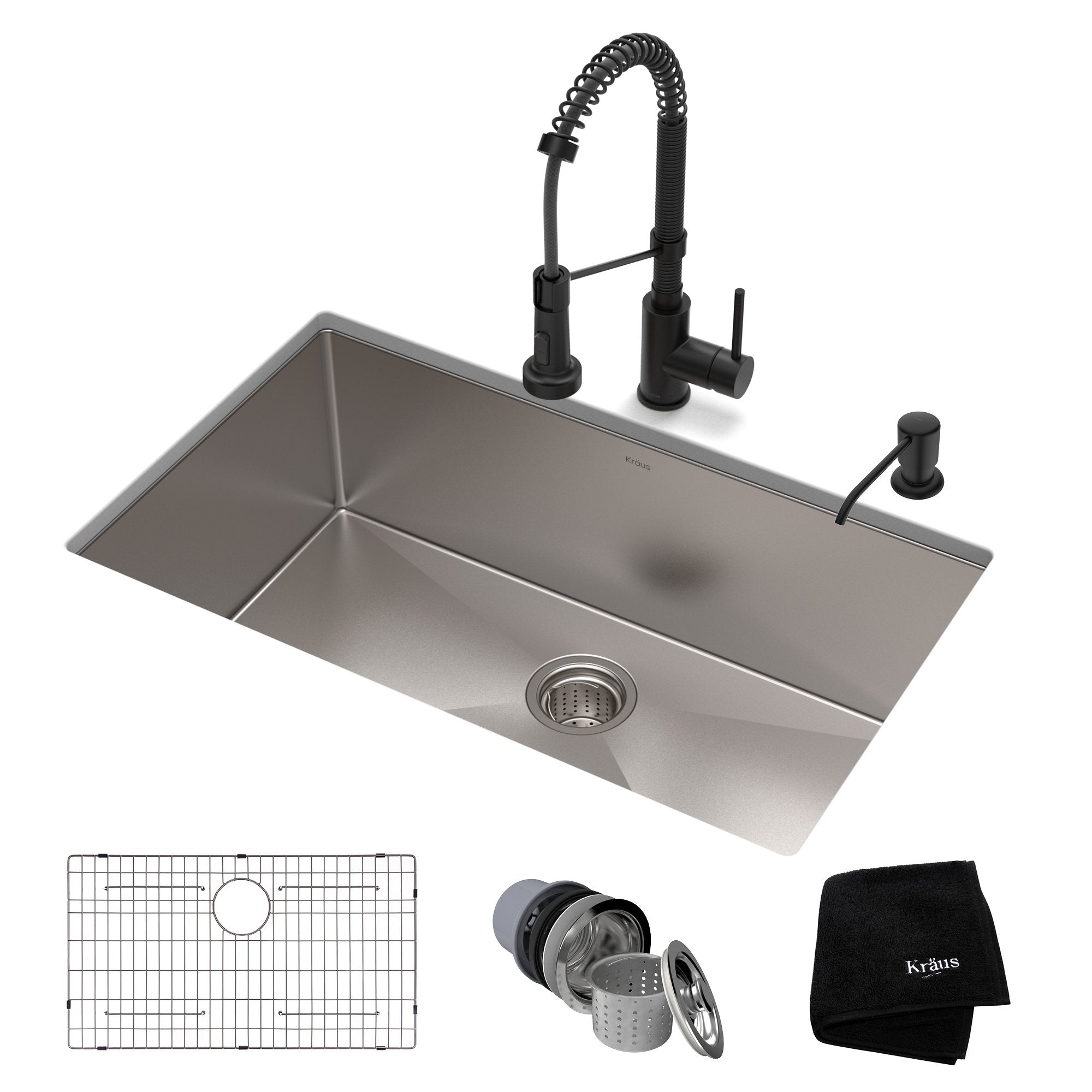 KRAUS 30" Stainless Steel Kitchen Sink and Kitchen Faucet - KHU100-30-1610-53CH