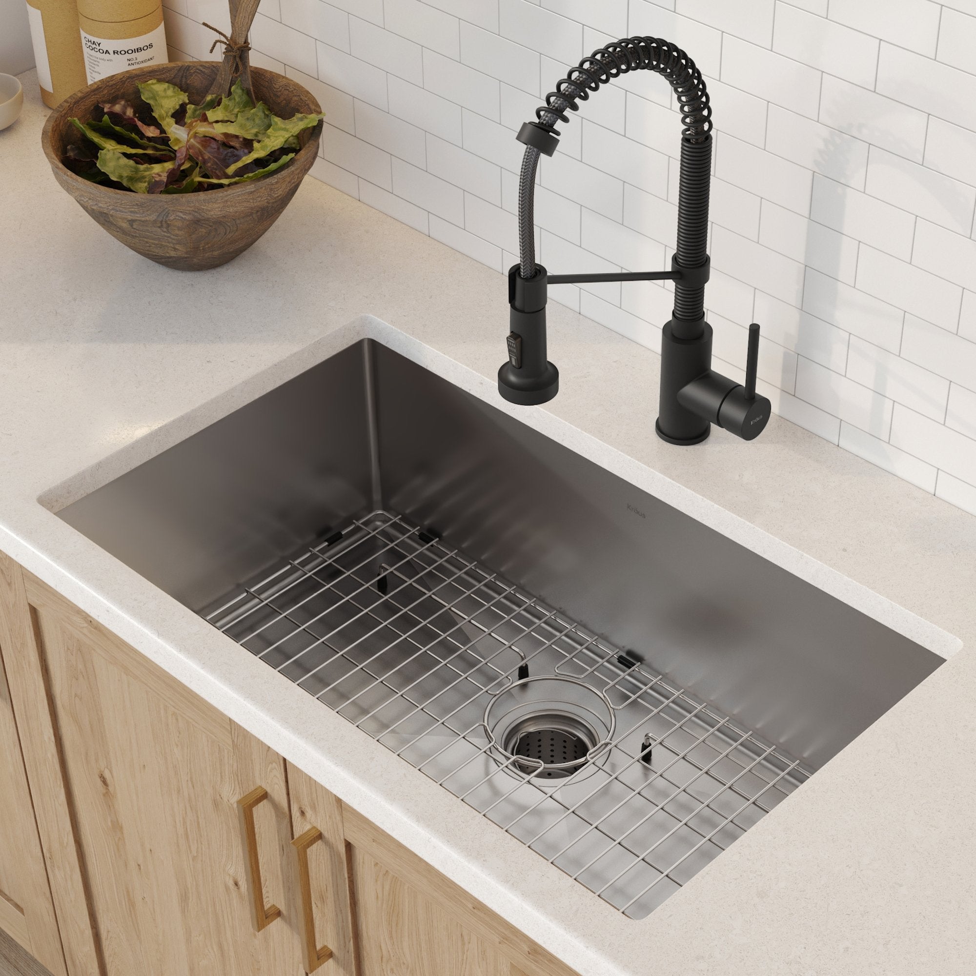 KRAUS 30" Stainless Steel Kitchen Sink and Kitchen Faucet - KHU100-30-1610-53CH
