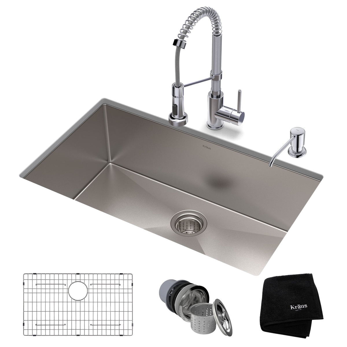 KRAUS 30" Stainless Steel Kitchen Sink and Kitchen Faucet - KHU100-30-1610-53CH