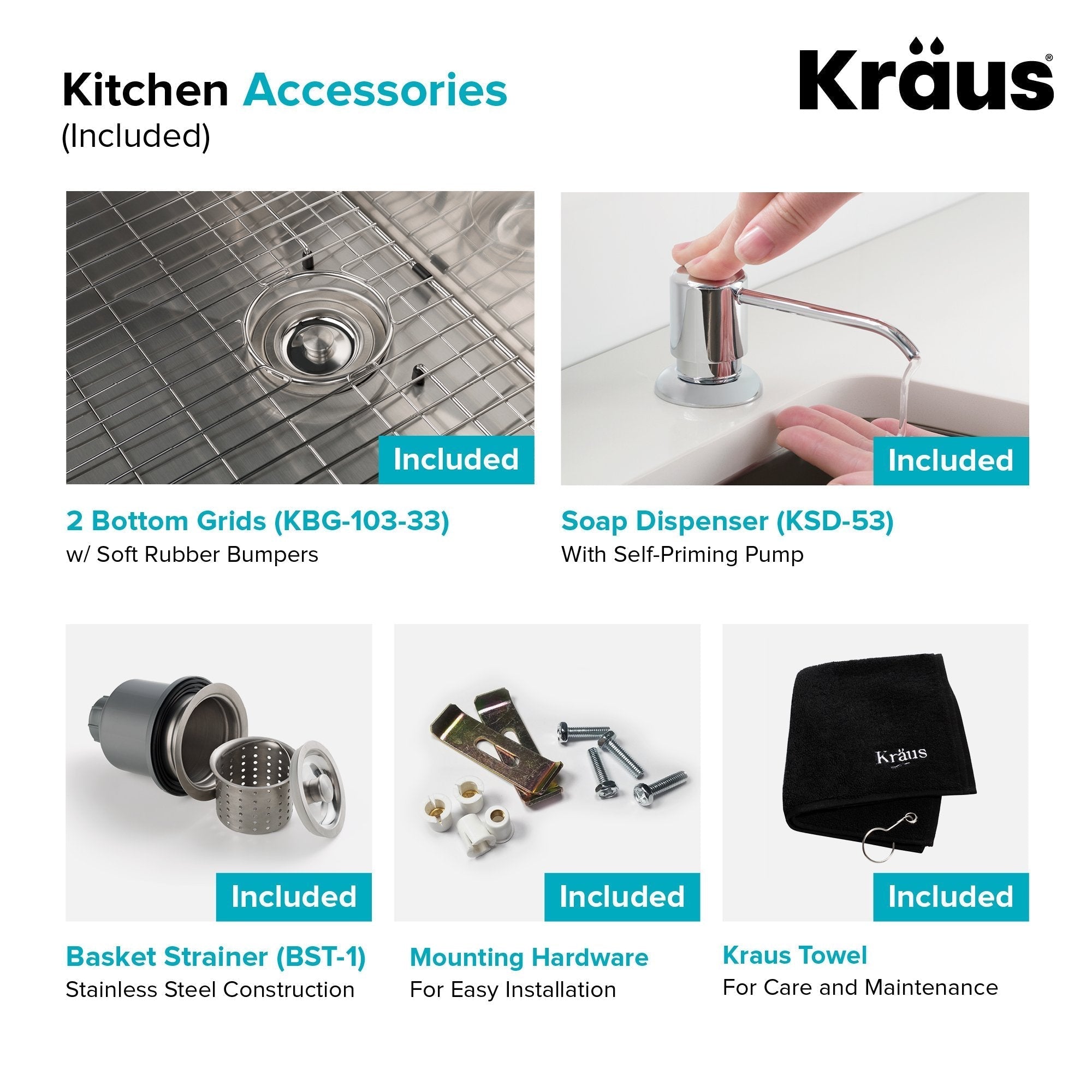 KRAUS 33" Stainless Steel Kitchen Sink and Kitchen Faucet - KHU103-33-1610-53CH