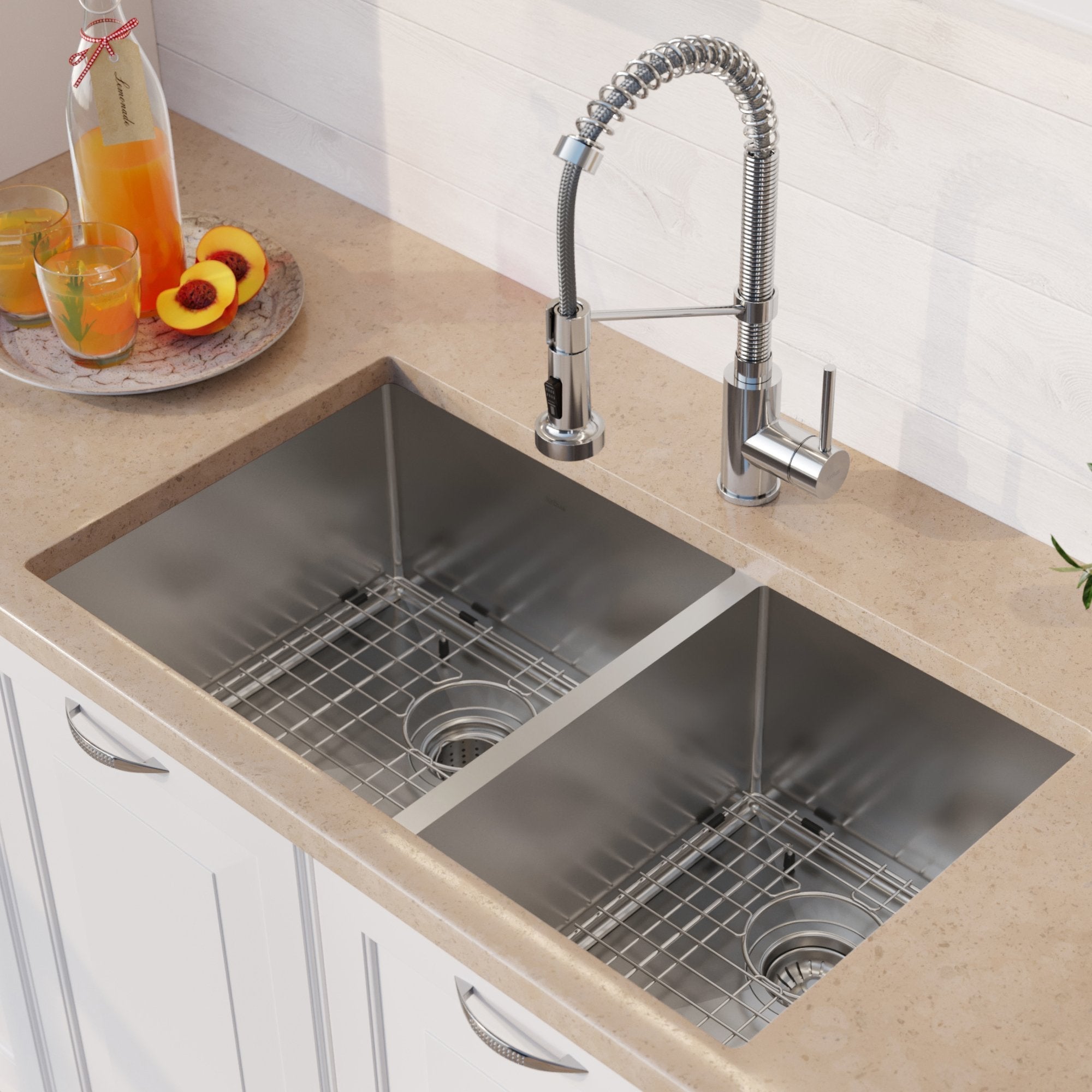 KRAUS 33" Stainless Steel Kitchen Sink and Kitchen Faucet - KHU103-33-1610-53CH