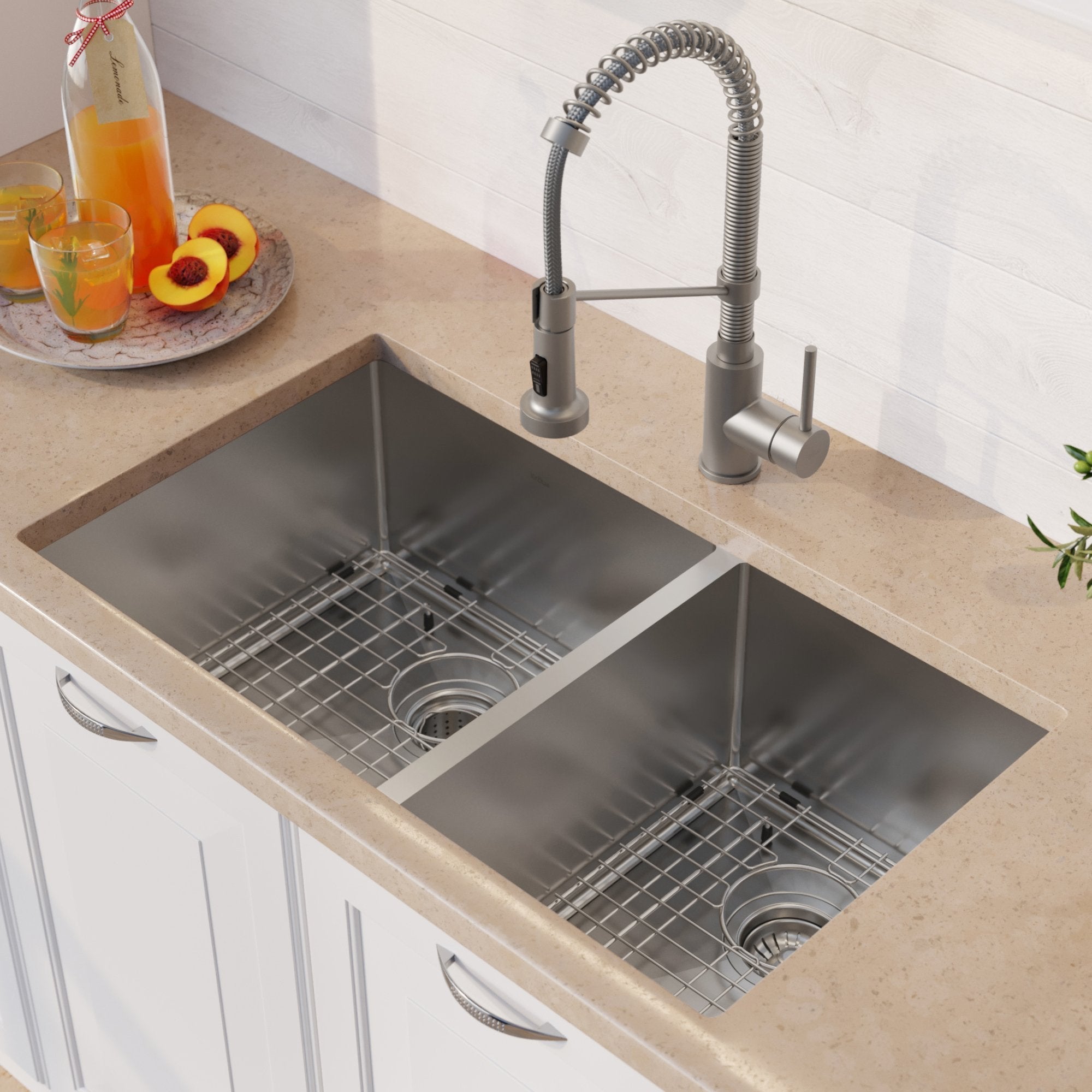 KRAUS 33" Stainless Steel Kitchen Sink and Kitchen Faucet - KHU103-33-1610-53CH