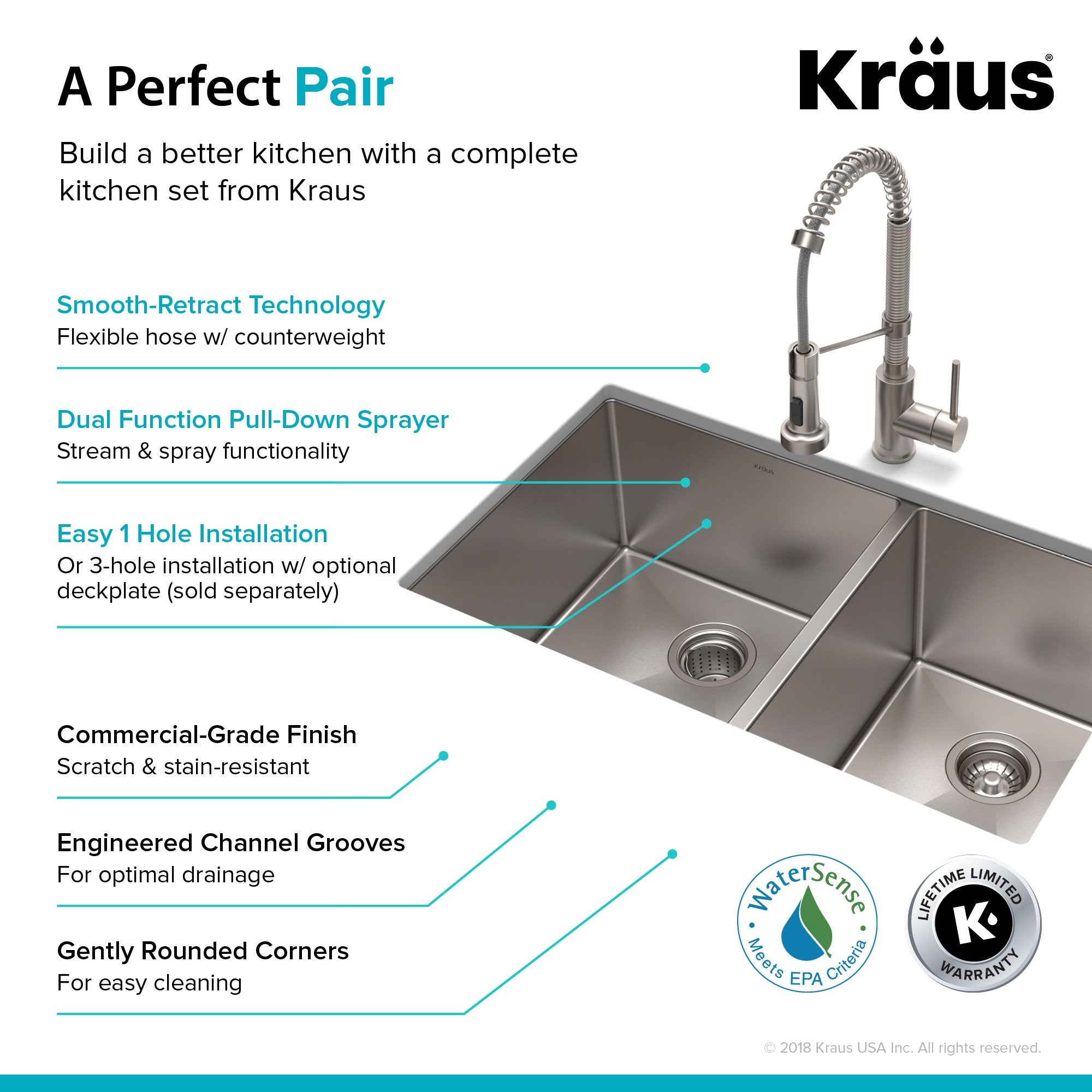 KRAUS 33" Stainless Steel Kitchen Sink and Kitchen Faucet - KHU103-33-1610-53CH