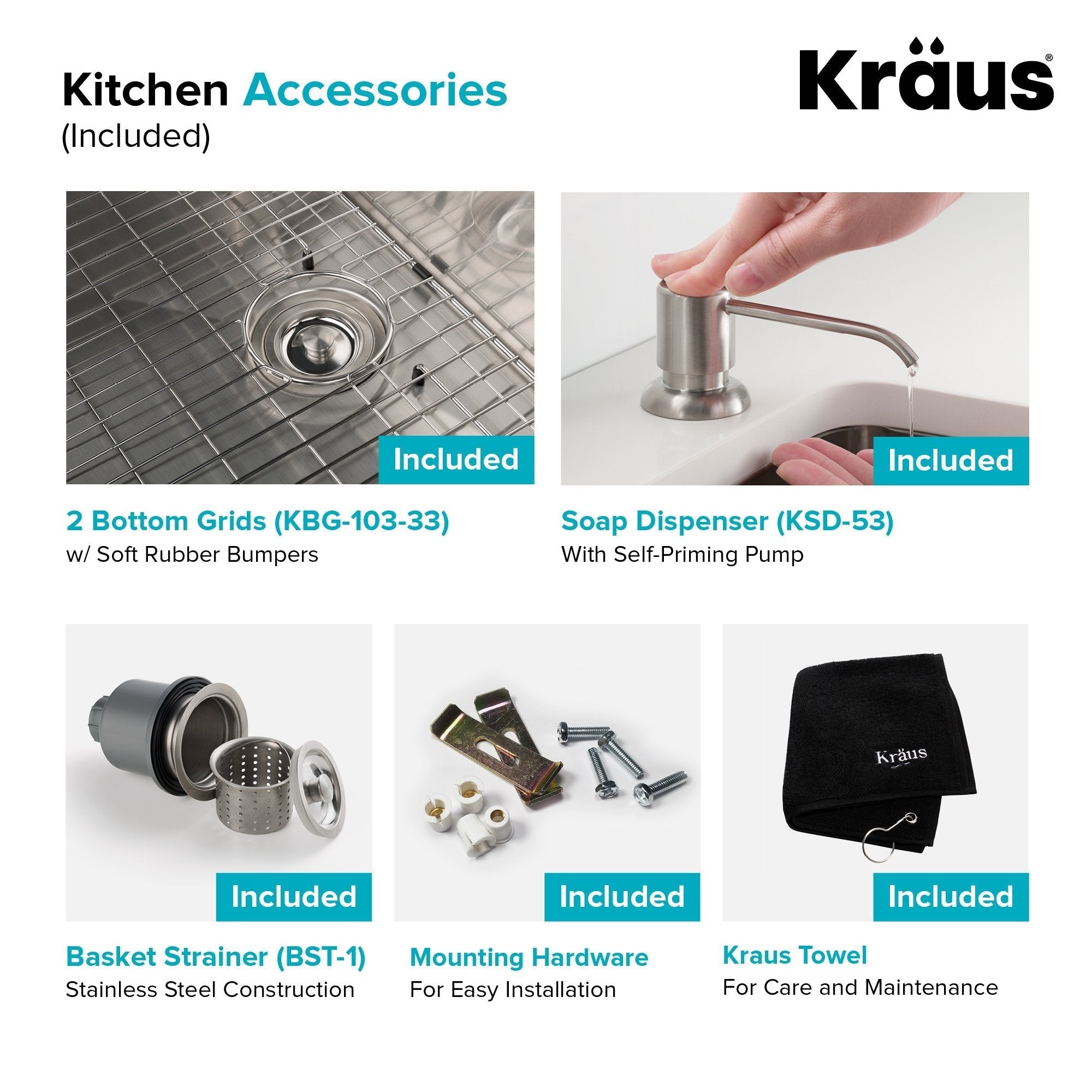 KRAUS 33" Stainless Steel Kitchen Sink and Kitchen Faucet - KHU103-33-1610-53CH