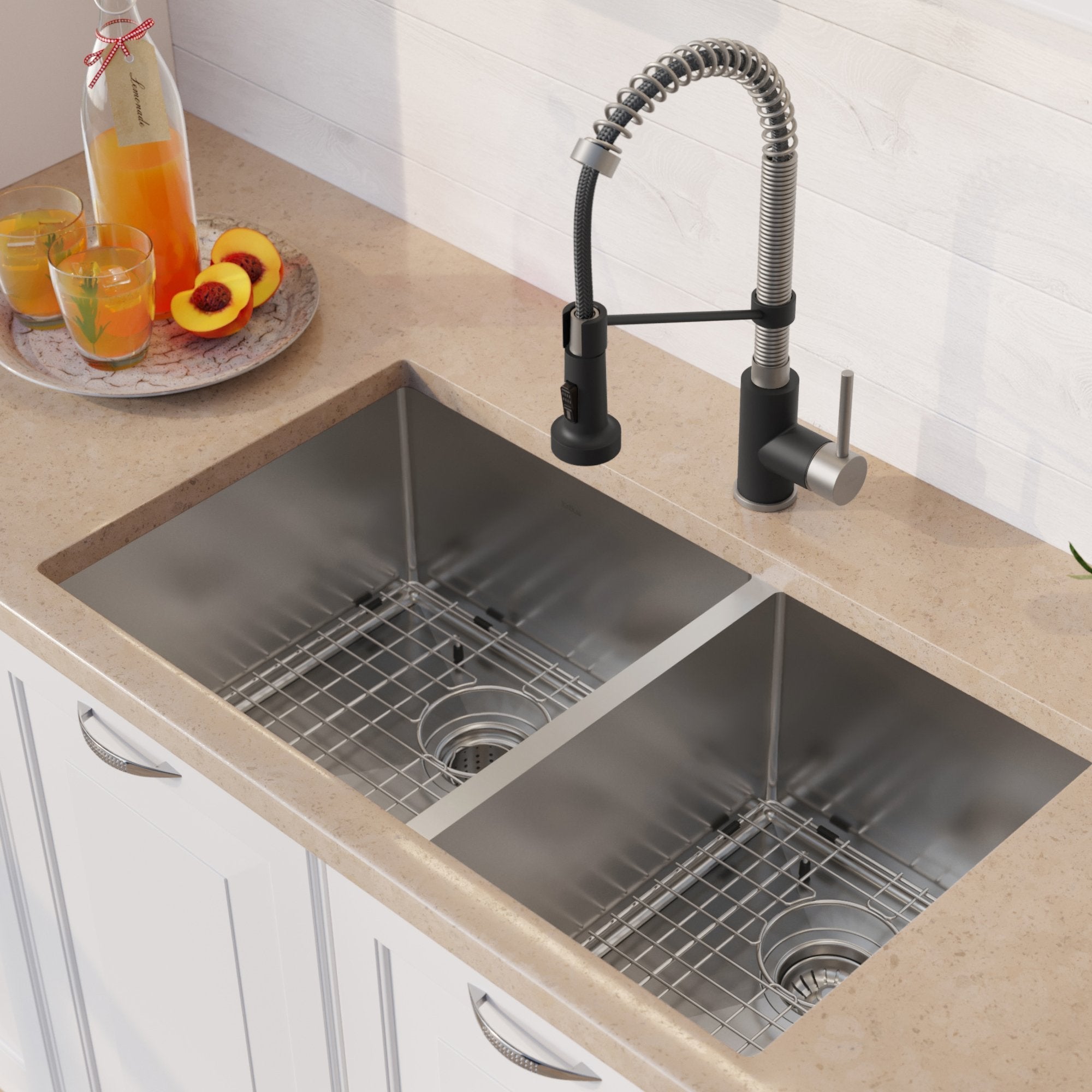 KRAUS 33" Stainless Steel Kitchen Sink and Kitchen Faucet - KHU103-33-1610-53CH