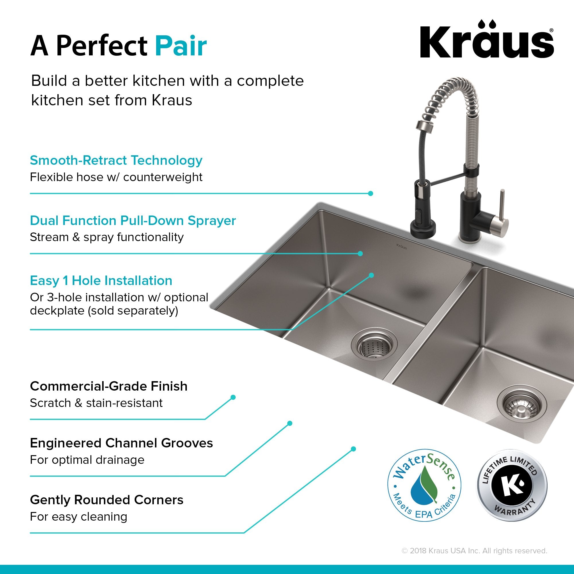 KRAUS 33" Stainless Steel Kitchen Sink and Kitchen Faucet - KHU103-33-1610-53CH