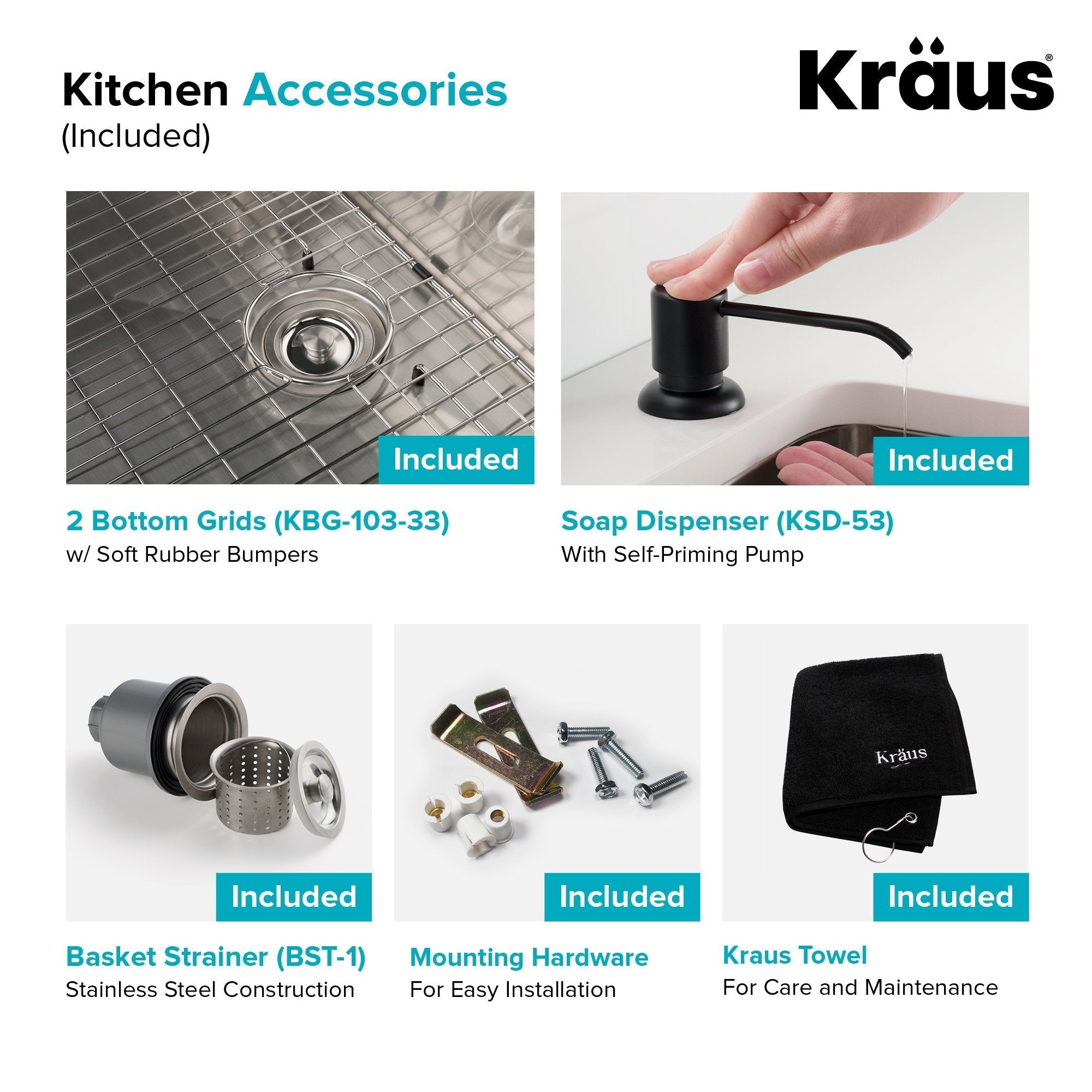 KRAUS 33" Stainless Steel Kitchen Sink and Kitchen Faucet - KHU103-33-1610-53CH