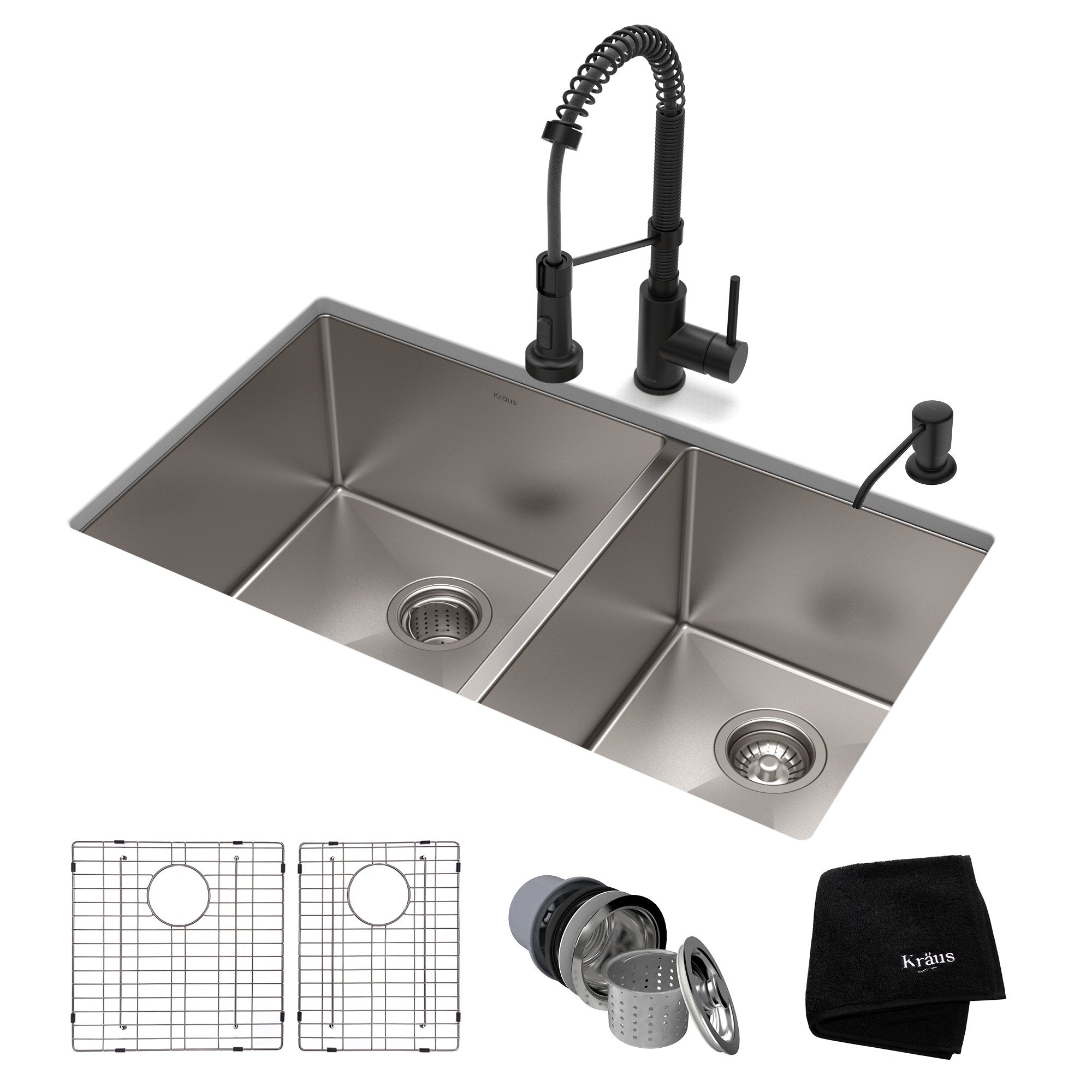 KRAUS 33" Stainless Steel Kitchen Sink and Kitchen Faucet - KHU103-33-1610-53CH