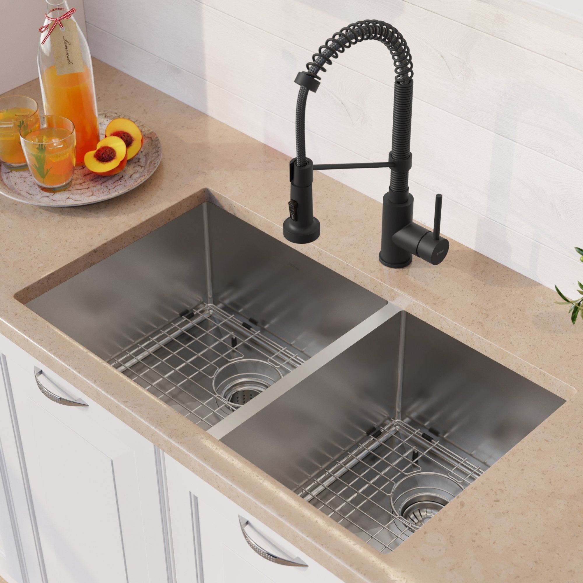 KRAUS 33" Stainless Steel Kitchen Sink and Kitchen Faucet - KHU103-33-1610-53CH