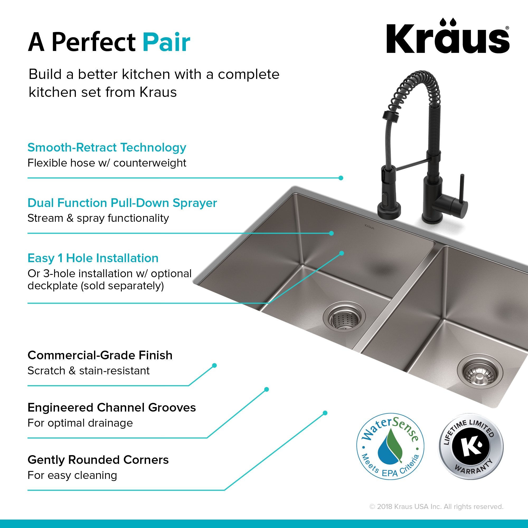 KRAUS 33" Stainless Steel Kitchen Sink and Kitchen Faucet - KHU103-33-1610-53CH