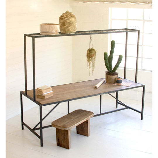 Kalalou Metal Store Display Table with Wooden Top - CLL2739