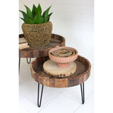 Kalalou Set Of Two Recycled Round Wooden Coffee Tables W Iron Bases - NMCC1246