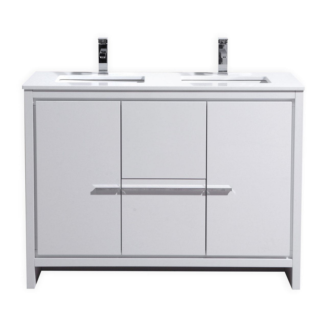 KubeBath Dolce 48 in. Double Sink Modern Bathroom Vanity with White Quartz Counter-Top - AD648DGW