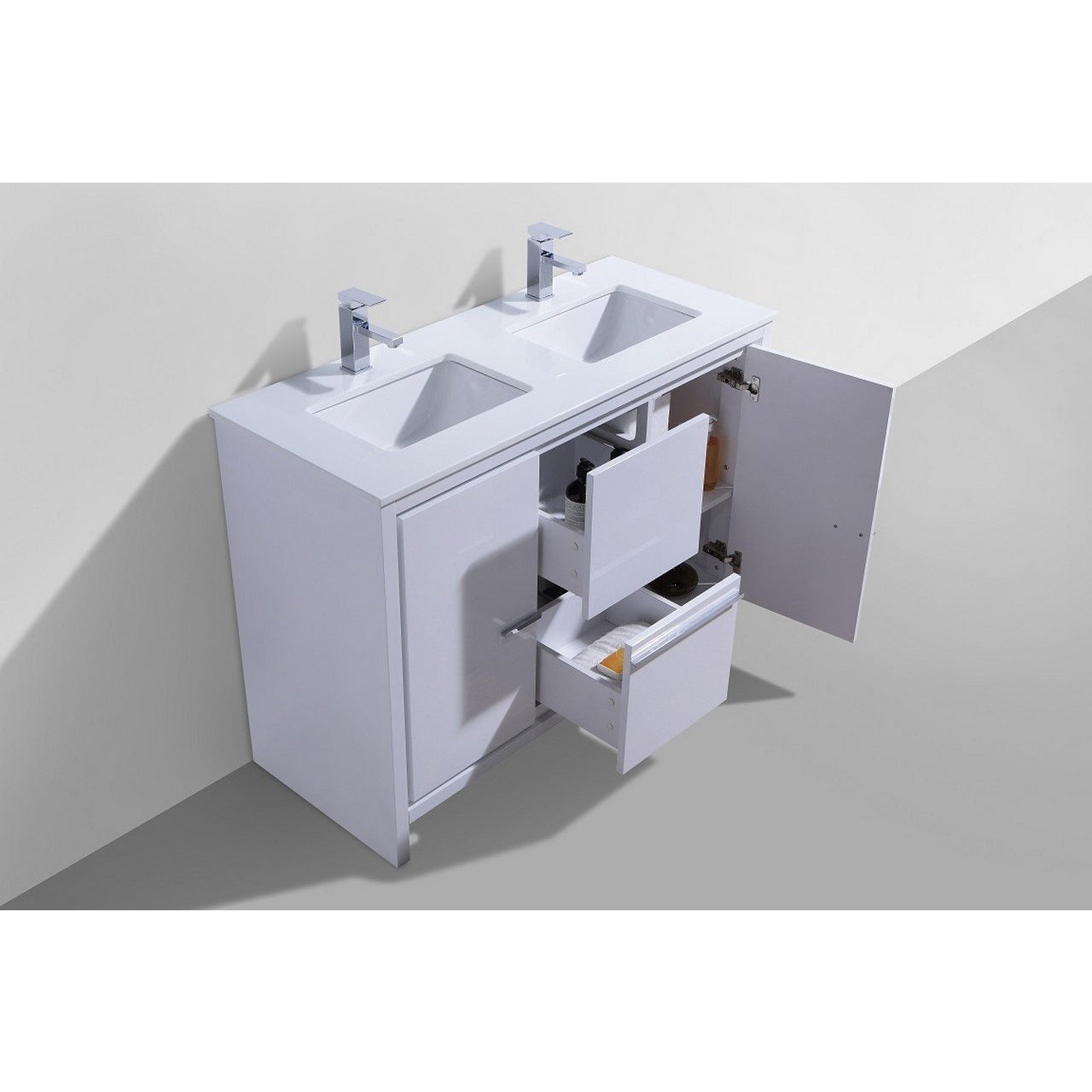 KubeBath Dolce 48 in. Double Sink Modern Bathroom Vanity with White Quartz Counter-Top - AD648DGW