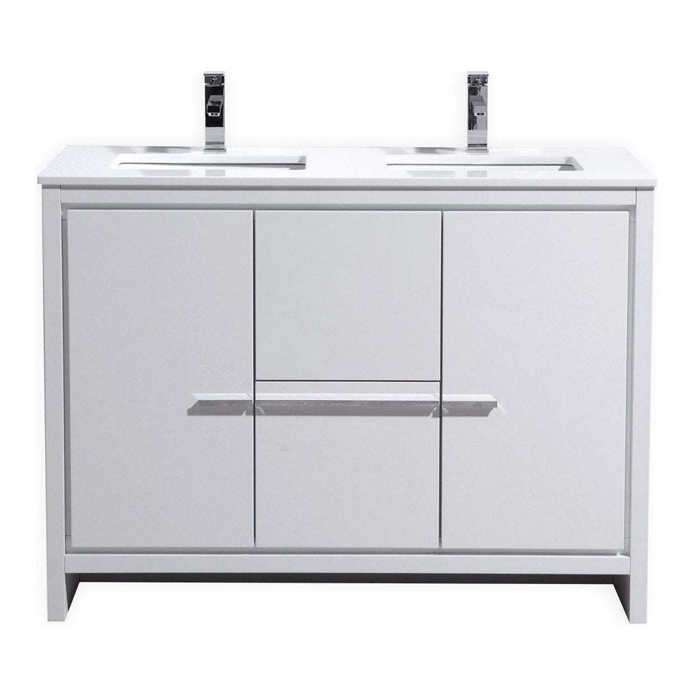 KubeBath Dolce 48 in. Double Sink Modern Bathroom Vanity with White Quartz Counter-Top - AD648DGW