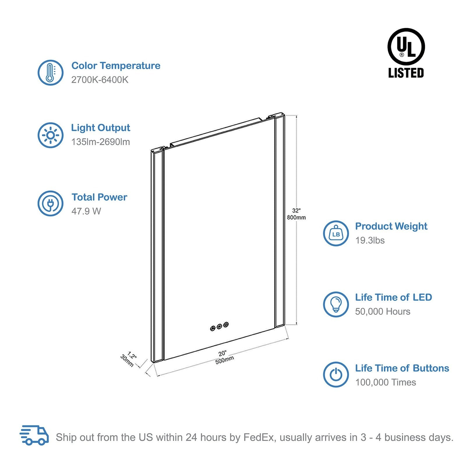 Blossom Binary 20″ LED Mirror - LED M5 2032 CH - Backyard Provider