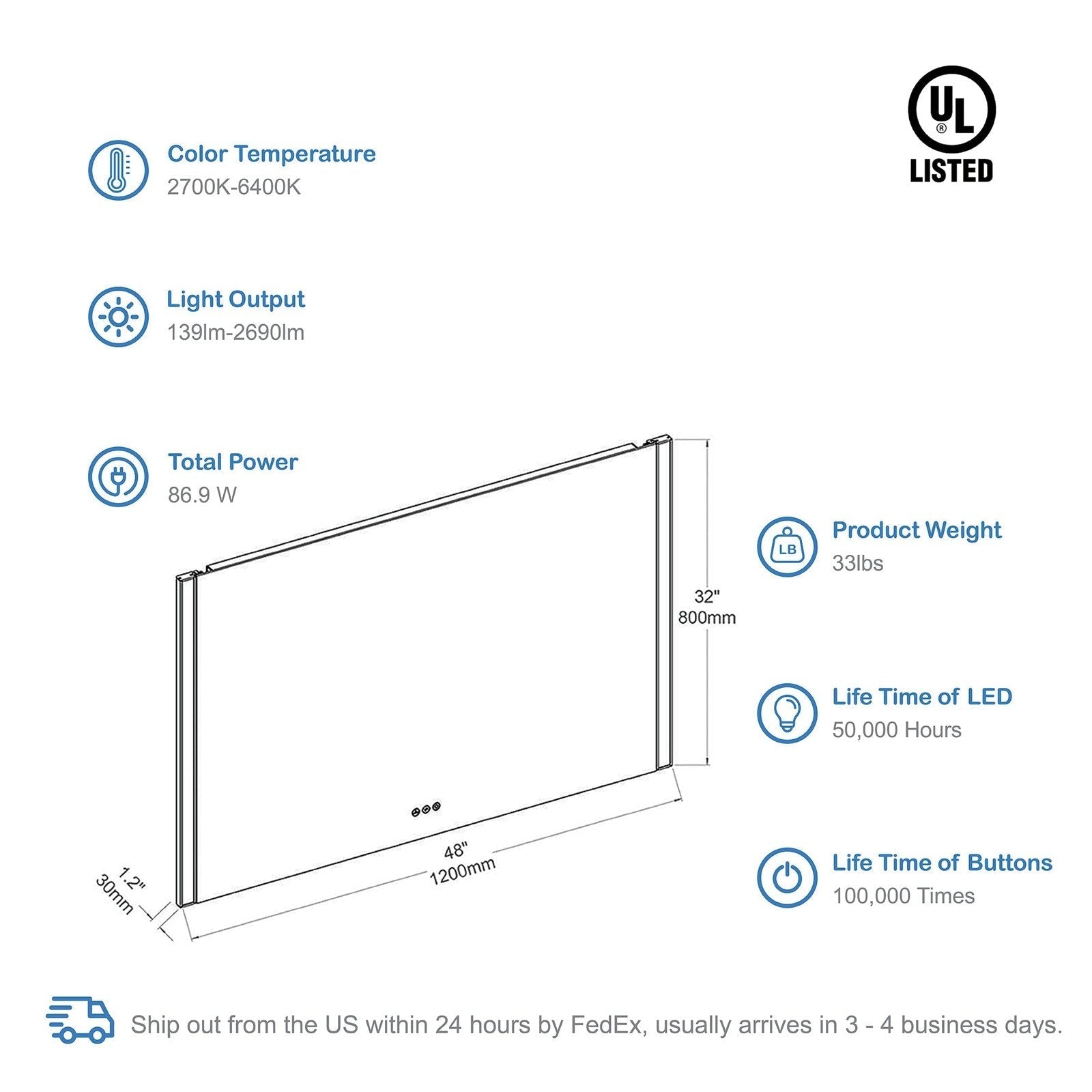 Blossom Binary 48″ LED Mirror - LED M5 4832 CH - Backyard Provider