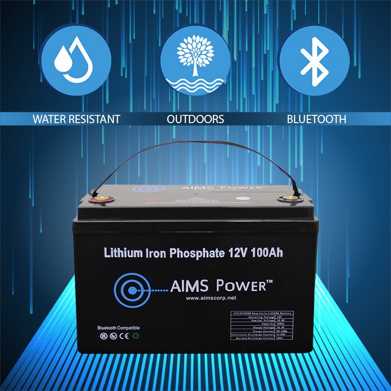 Aims Power LiFePO4 12V 100 AH Lithium Battery - Bluetooth