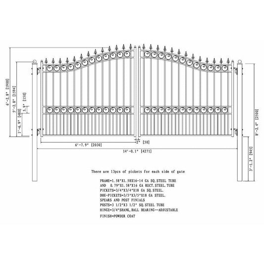 Aleko Steel Dual Swing Driveway Gate London Style 14 x 6 ft - DG14LOND-AP