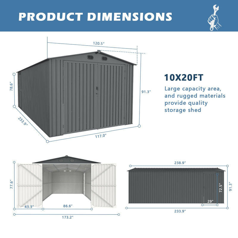 CHERY INDUSTRIAL Metal Storage Shed 10'x20' DOUMS1020DG01