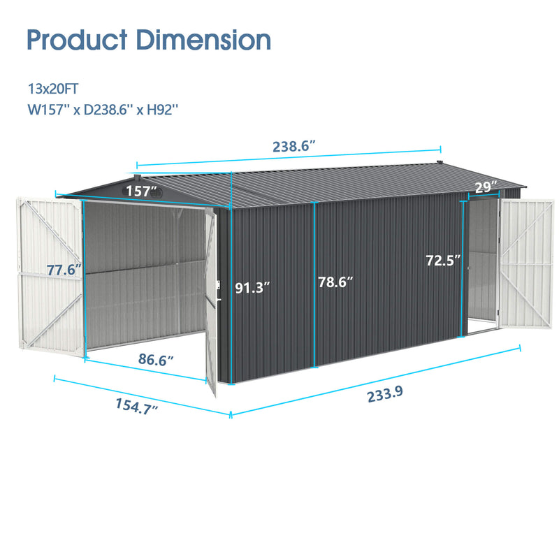 CHERY INDUSTRIAL Metal Storage Shed 13'x20' DOUMS1320DG01