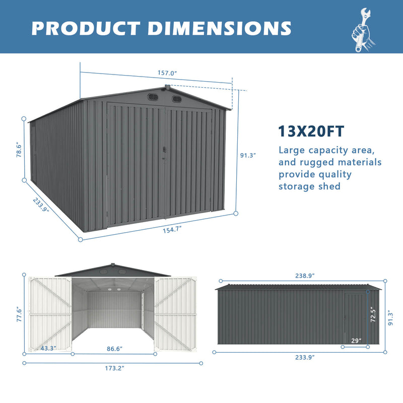 CHERY INDUSTRIAL Metal Storage Shed 13'x20' DOUMS1320DG01