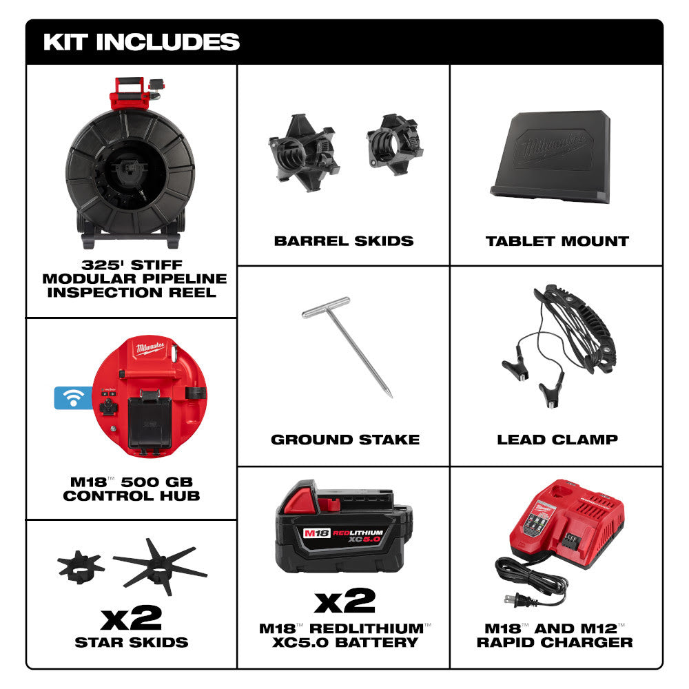 Milwaukee M18 325' Stiff Modular Pipeline Inspection System - 3976-22