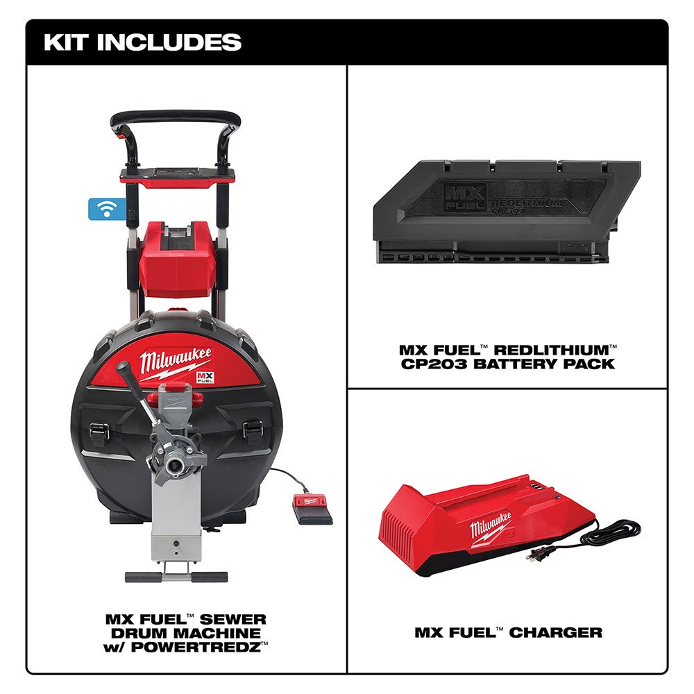 Milwaukee Mx Fuel Sewer Drum Machine W/ Powertredz - MXF501-1CP