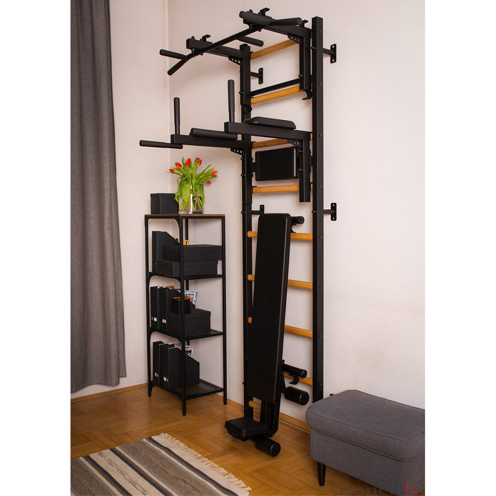 BenchK Swedish Ladder w/ Bench & Rack - Black