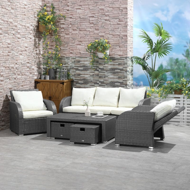 Outsunny 6-Piece Outdoor Rattan Patio Sectional Sofa Set - 860-105V02